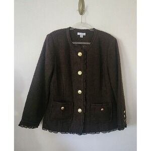 Joan Rivers Tweed Wool‎ Blend Blazer Ruffle Classic Mature Preppy Career Party